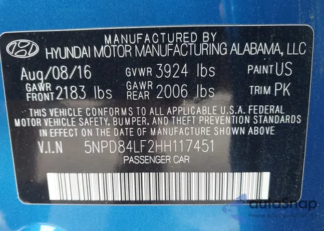 2017 Hyundai Elantra Se из США, поврежденный, VIN 5NPD84LF2HH117451